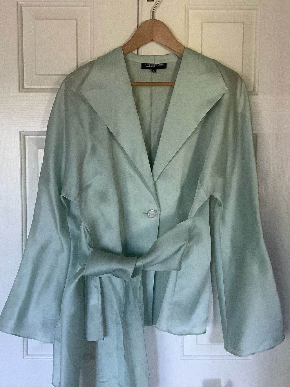 Jones New York Collection Mint Green Satin Tie-Waist Blazer